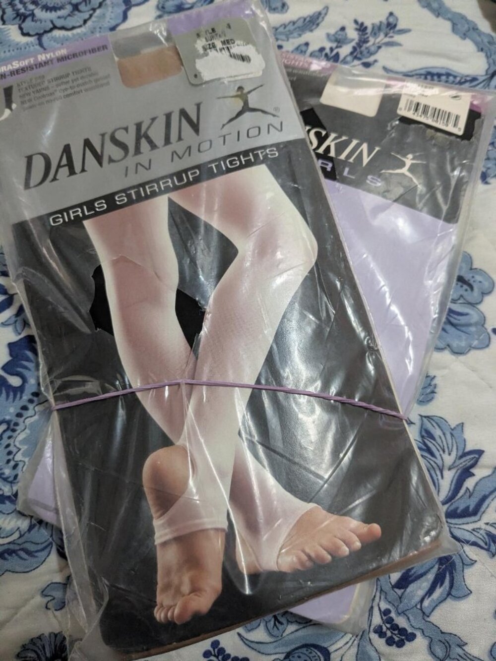 2 Pr. Danskin Tights 1Pr. Med. 8-10 Suntan Stirrups 1Pr. Med. 8-10 White Footed